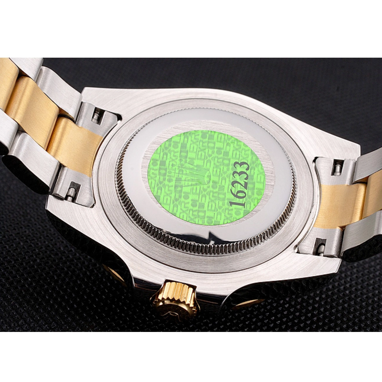 Aaa replica watch Gold Submariner Rolex Green Dial Tone Steel Two Swiss Bracelet Bezel And 0711